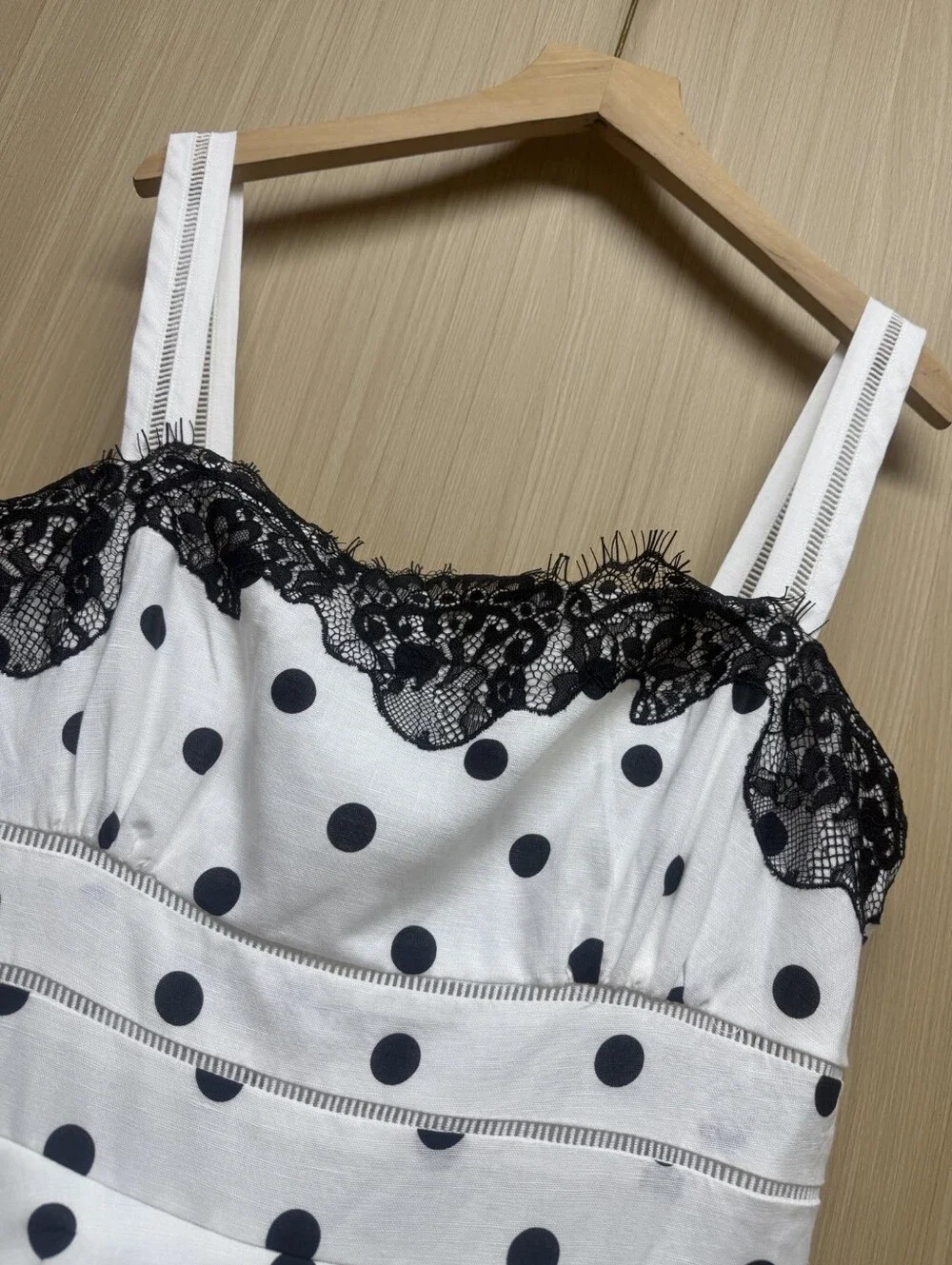 Self Portrait White Polka Dot Linen Midi Dress - Picture 11 of 16